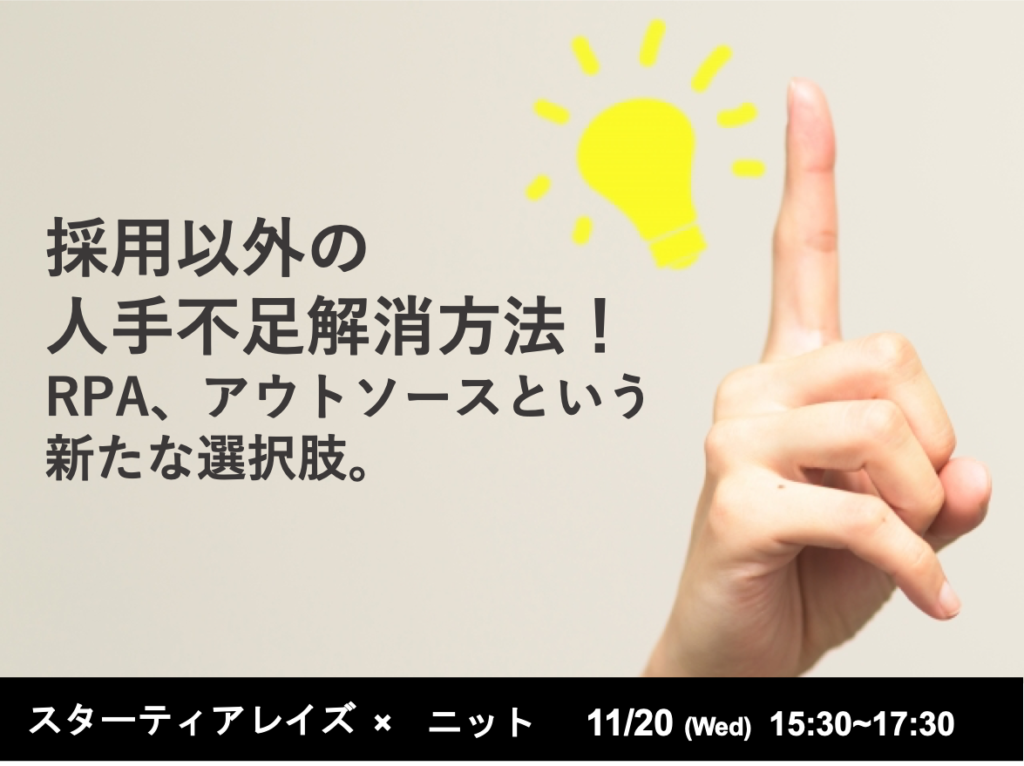 19年11月日開催 採用以外の人手不足解消方法 Rpa アウトソースという新たな選択肢 参加無料 Help You