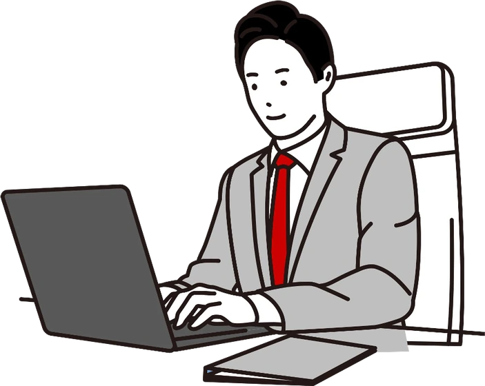 手書き書類をデータ入力する担当者のイラスト