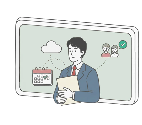 労務代行サービスのイメージ：クラウドツールと連携しながら勤怠・給与・入退社手続きを支援する担当者